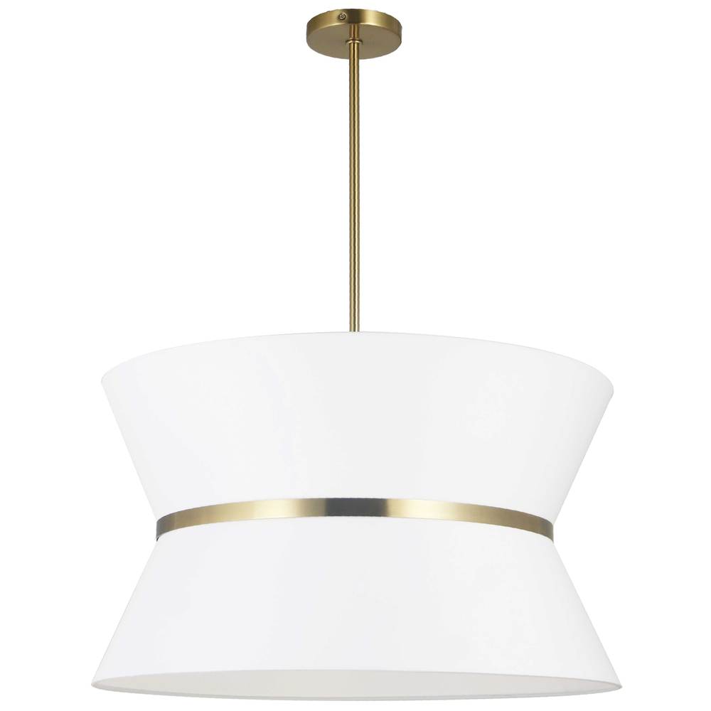 4LT Incand Chandelier, AGB w/ GLD ring, WH Shade