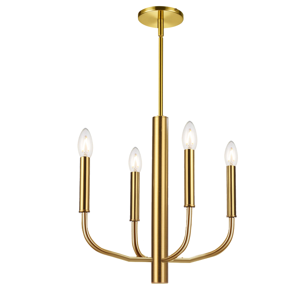 4 Light Incandescent Chandelier, Aged Brass