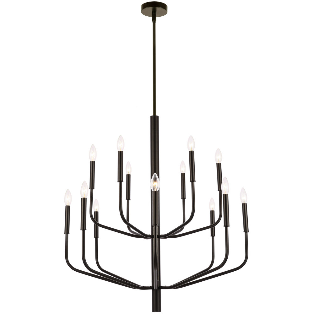 14 Light Incandescent Matte Black Chandelier