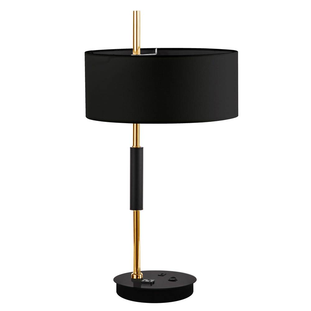 1 Light Incandescent Table Lamp, Matte Black & Aged Brass w/ BK Shade