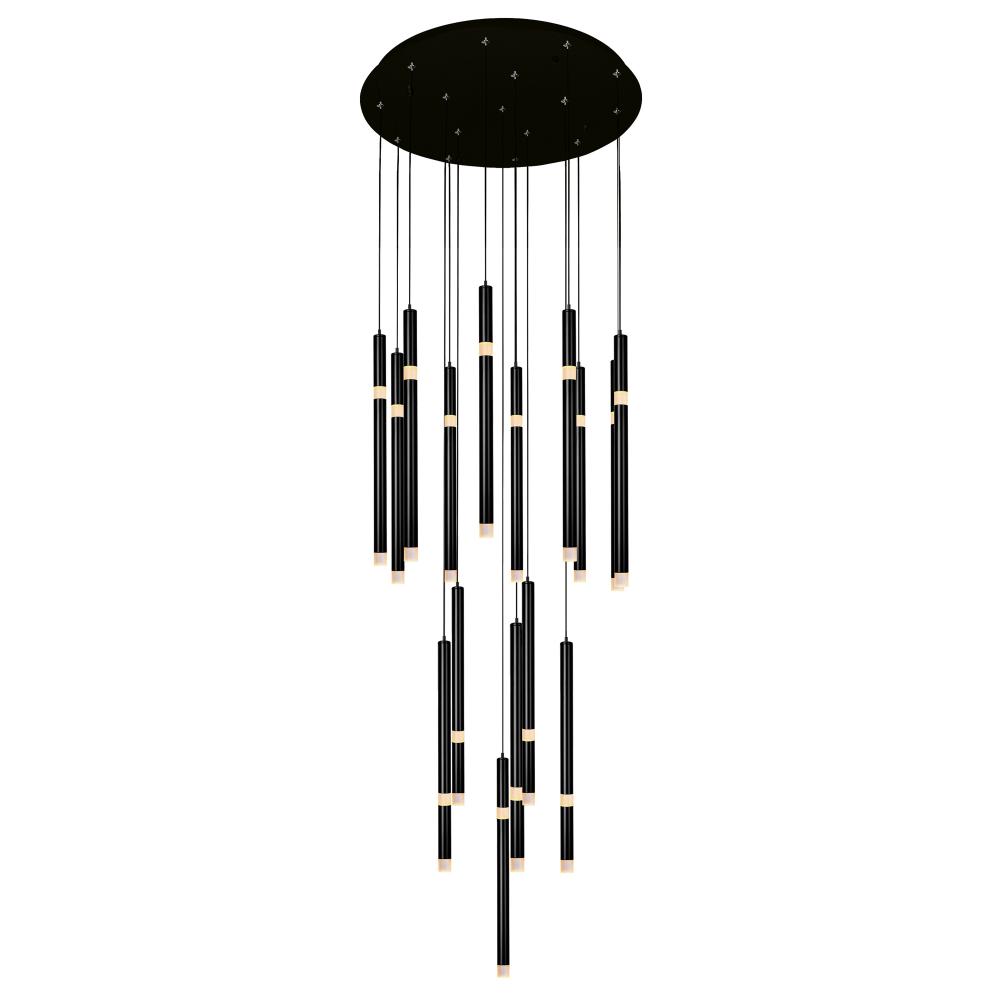 Flute 16 Light LED Chandelier With Black Finish