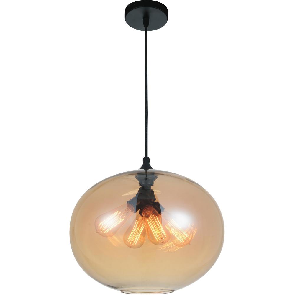 Glass 4 Light Down Pendant With Amber Finish