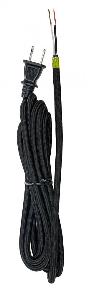 12 Foot Rayon Cord Set; Black Finish; 18/2 SPT-2 105C With Molded Polarized Plug; 50 Carton; Tinned