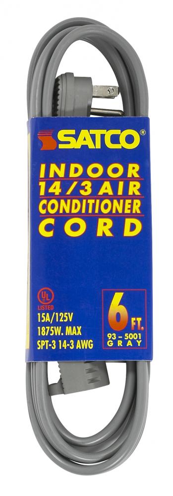 6 Foot Gray Heavy Duty Air Conditioner/Appliance Cord; 14/3 Ga. SPT-3 Gray Cord With Sleeve;