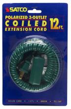 Satco Products Inc. 93/169 - 12 Foot Coiled (Extended) Extension Cord; Green Finish; 16/2 SPT-2; 13A-125V-1625W Rating