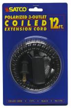 Satco Products Inc. 93/173 - 12 Foot Coiled (Extended) Extension Cord; Black Finish; 16/2 SPT-2; 13A-125V-1625W Rating