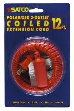 Satco Products Inc. 93/174 - 12 Foot Coiled (Extended) Extension Cord; Red Finish; 16/2 SPT-2; 13A-125V-1625W Rating