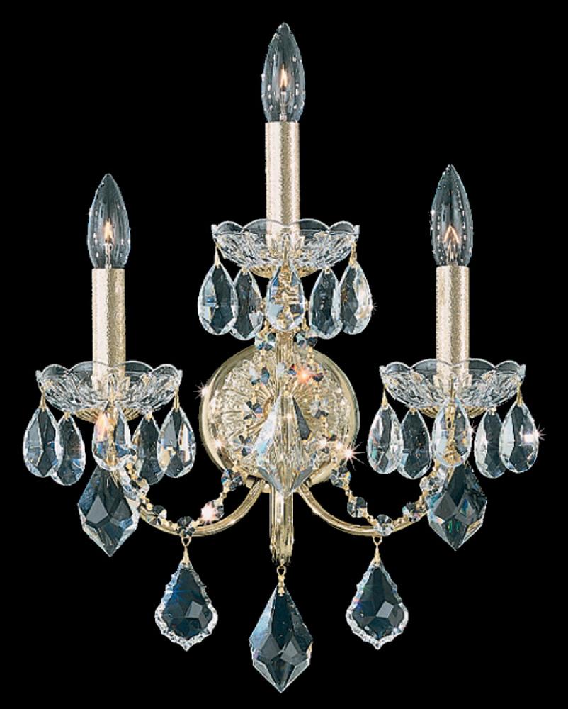 Century 3 Light 120V Wall Sconce in Antique Silver with Heritage Handcut Crystal