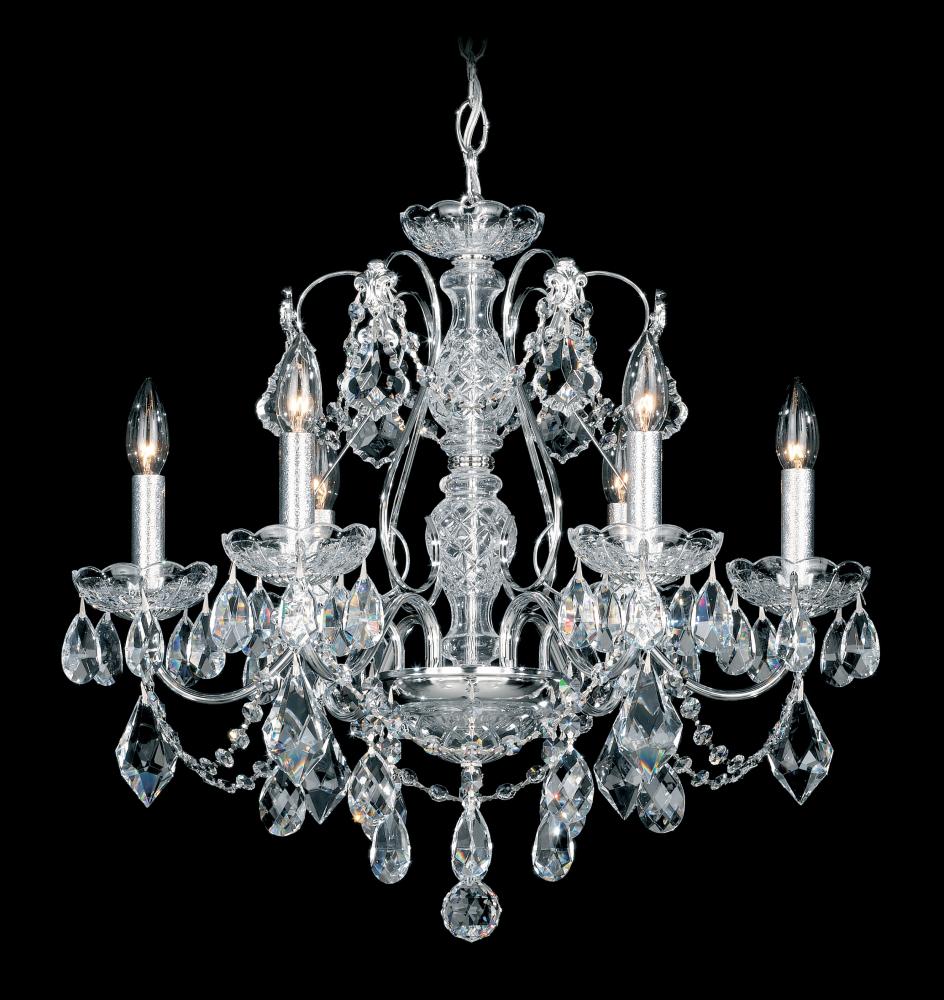 Century 6 Light 120V Chandelier in Antique Silver with Heritage Handcut Crystal