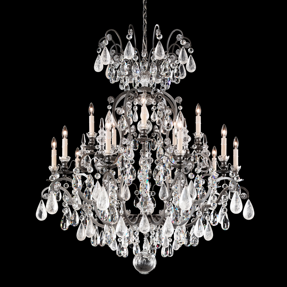 Renaissance Rock Crystal 16 Light 120V Chandelier in Heirloom Bronze with Olivine & Smoke Quartz C