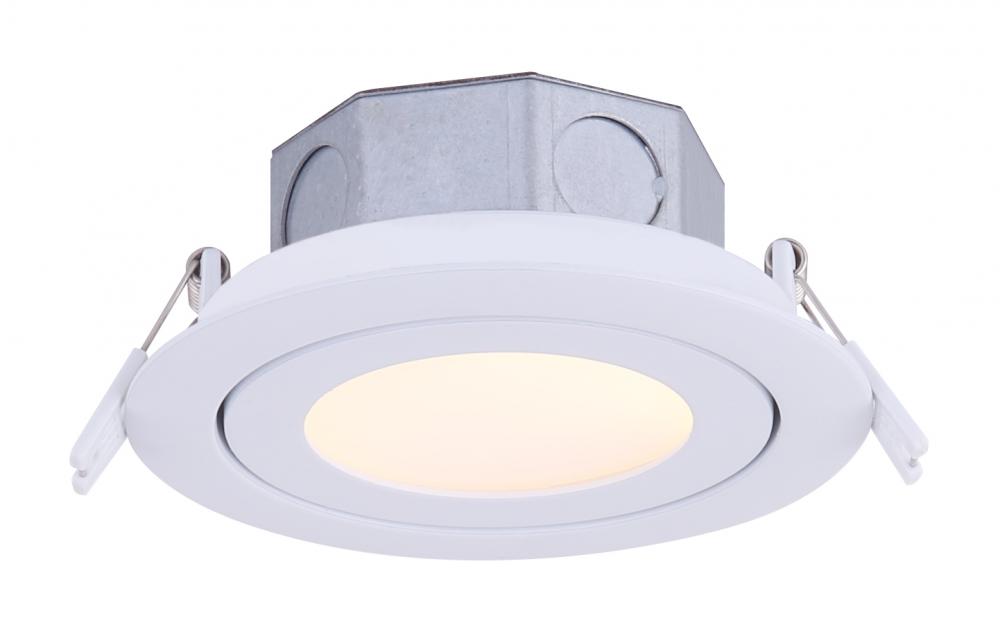 LED Recess Downlight, DL-4-9YC-WH-C -G-, 4 IN White Color Gimbal Trim, 9W Dimmable, 3000K, 500 Lumen