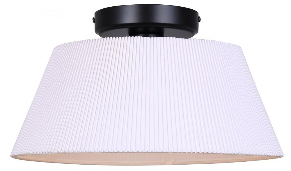 1 Lt Flush Mount, White Ribbed Fabric Shade, 60W Type A, 13.25inch W x 7inch H