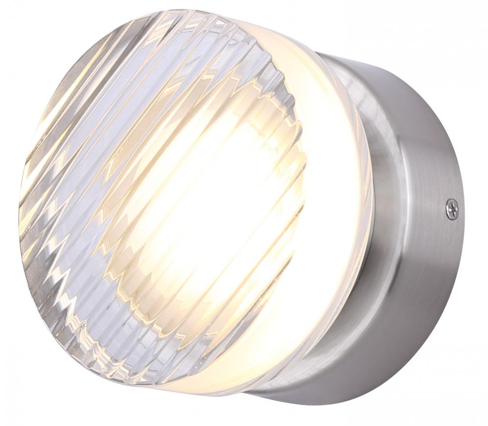 BENNI 5.375 in. 1 Light Brushed Nickel Integrated LED Wall Light with Clear Acrylic Shade, Adjustabl