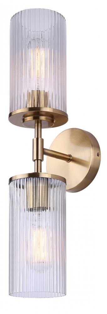 KINSLEA 4.75 in. 2 Light Gold Vanity with Clear Glass Shade