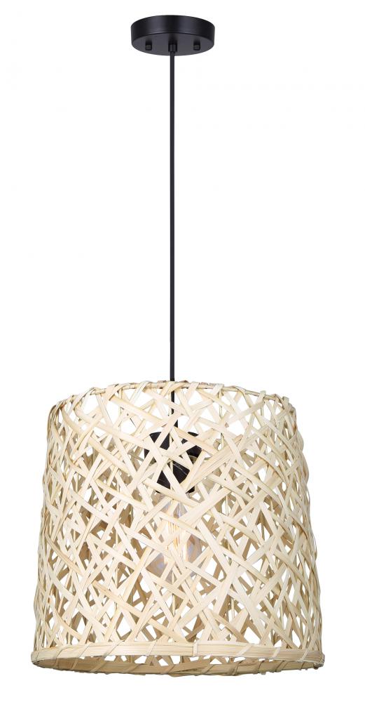 Tash 60-Watt 1 Light Matte Black Contemporary Natural Pendant with Natural Bamboo Shade