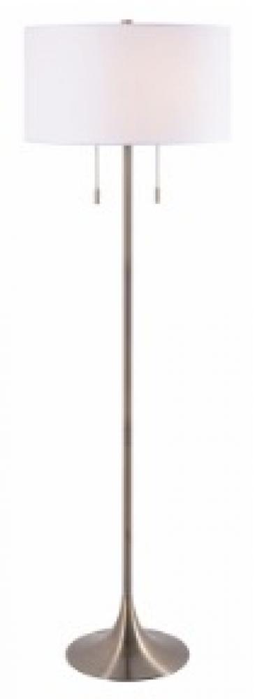 Clara 2 Light Floor Lamp with Brushed Nickel Finish and White Shade