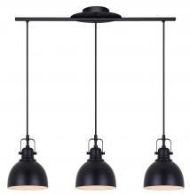 Canarm IPL622A03BK - Polo 60-Watt 3 Light Matte Black Chic Pendant with Black Metal Shade