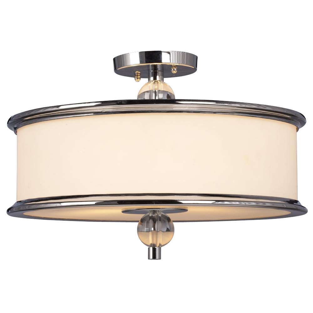 3-Light Semi-Flush Mount  - Polished Chrome with White Glass