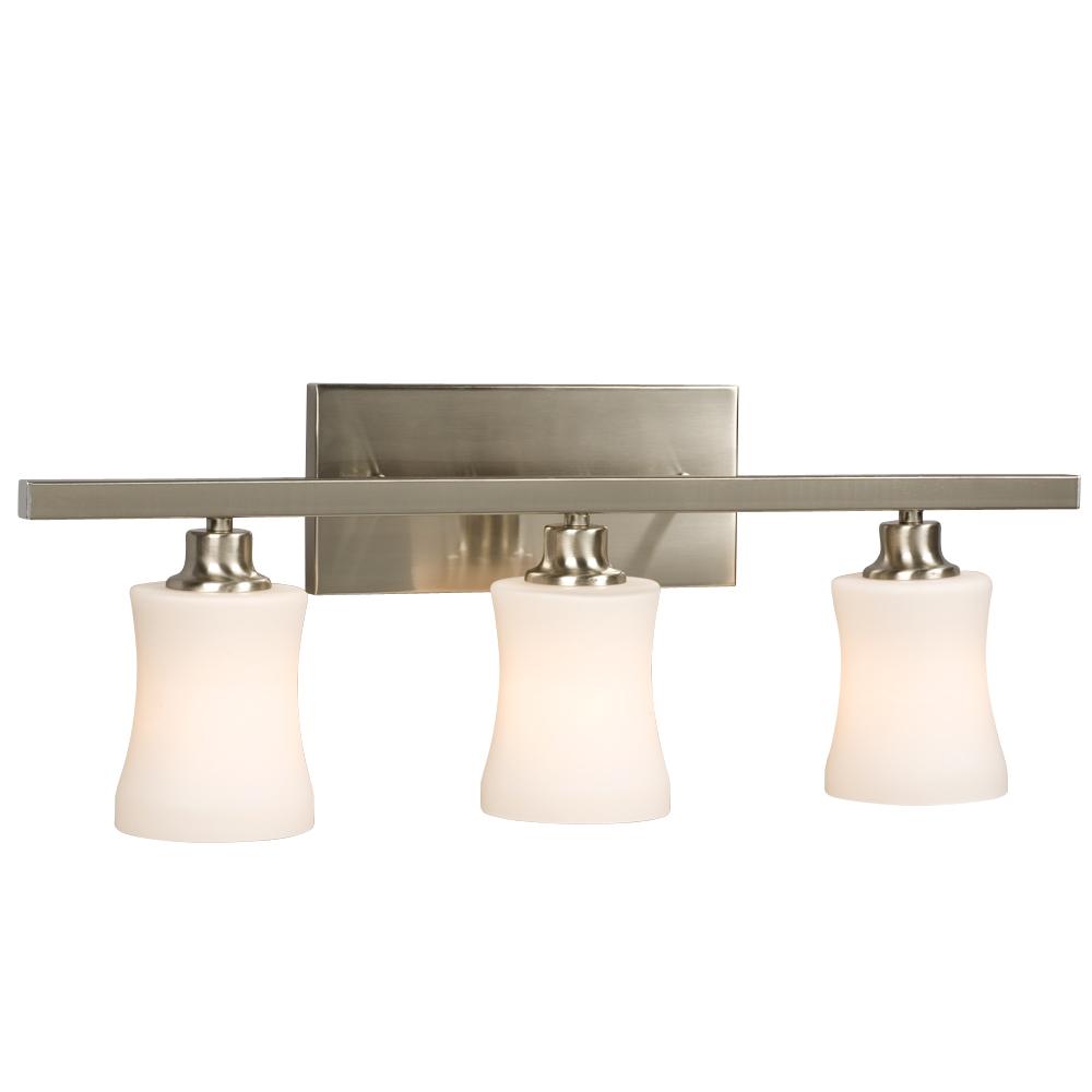 Three Light Vanity - Brushed Nickel with White Glass