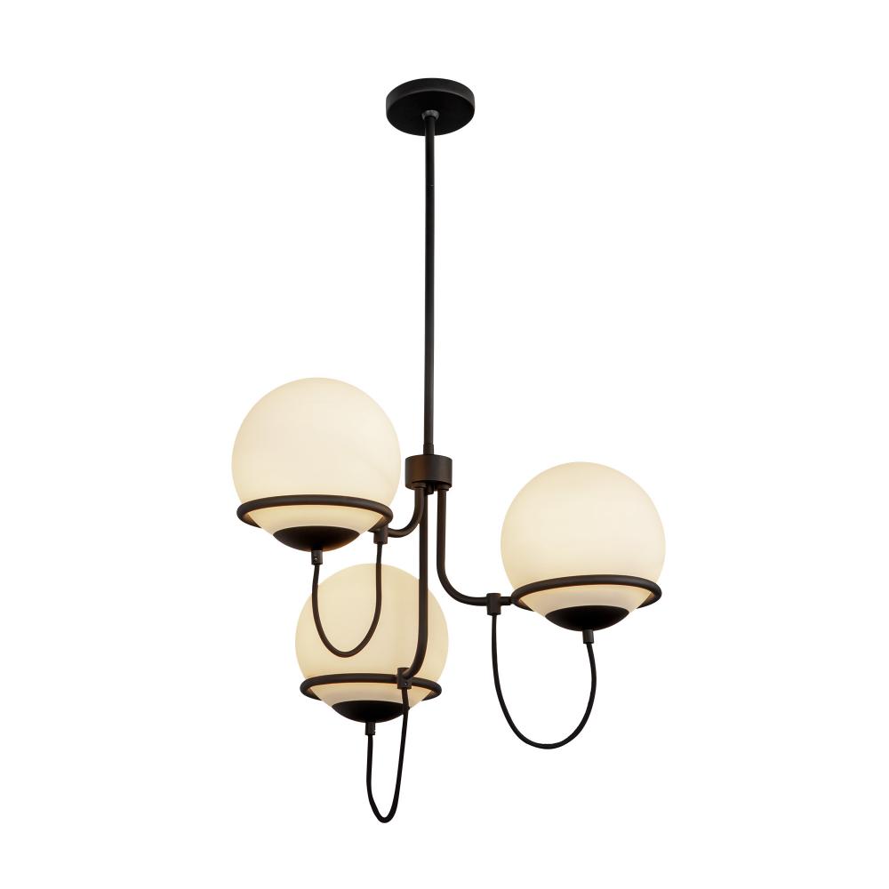 Alba 23-in Matte Black/Opal Glass 3 Lights Chandelier