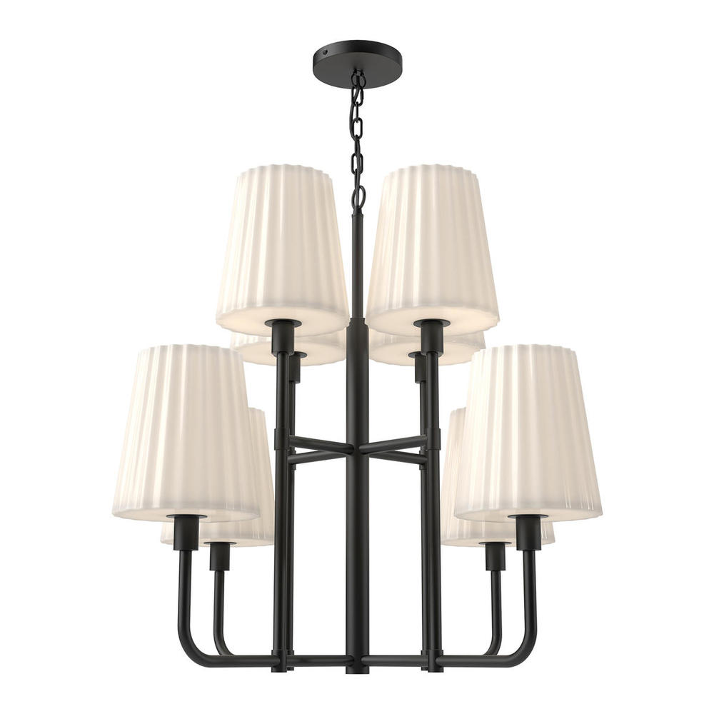 Plisse 30-in Matte Black/Opal Matte Glass 8 Lights Chandeliers