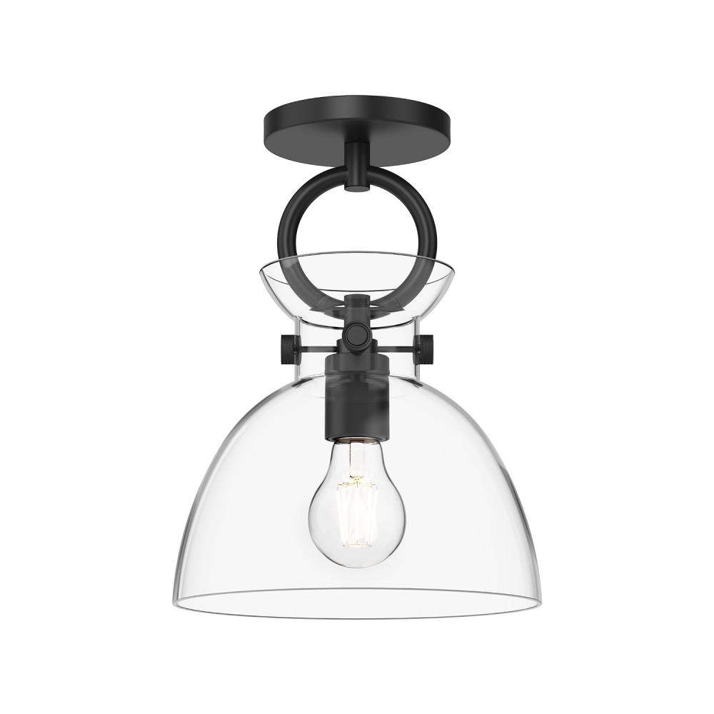 Waldo 9-in Matte Black/Clear Glass 1 Light Semi Flush Mount