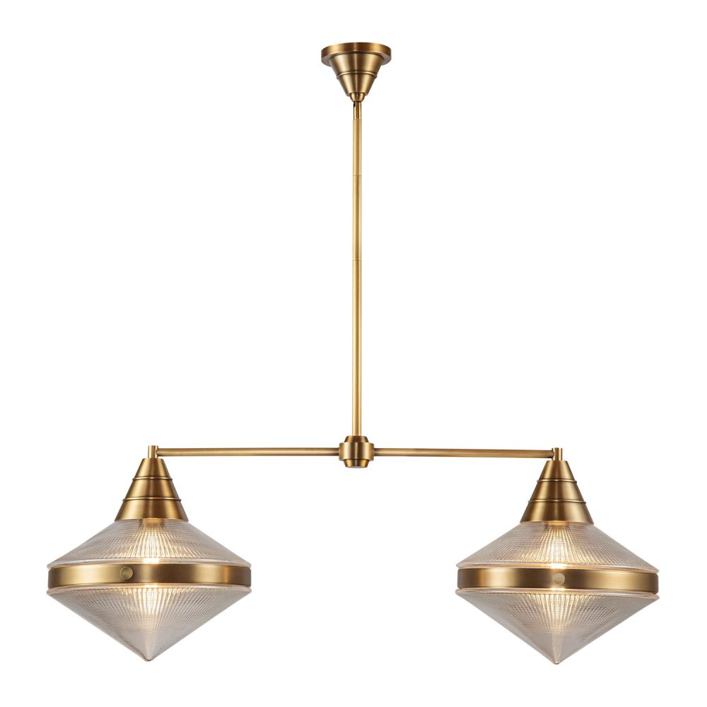 Willard 41-in Vintage Brass/Prismatic Glass 2 Lights Linear Pendant