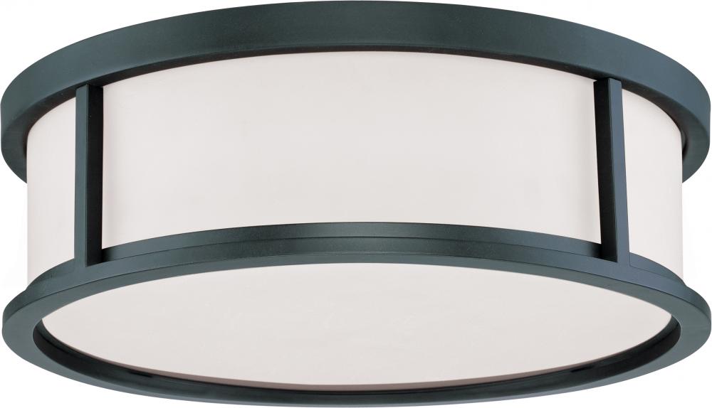 Odeon - 3 Light 17" Flush Dome withSatin White Glass - Aged Bronze Finish