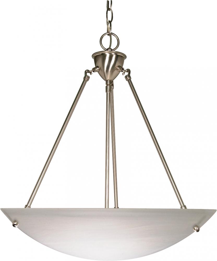 3 Light - 23" Pendant with Alabaster Glass - Brushed Nickel Finish