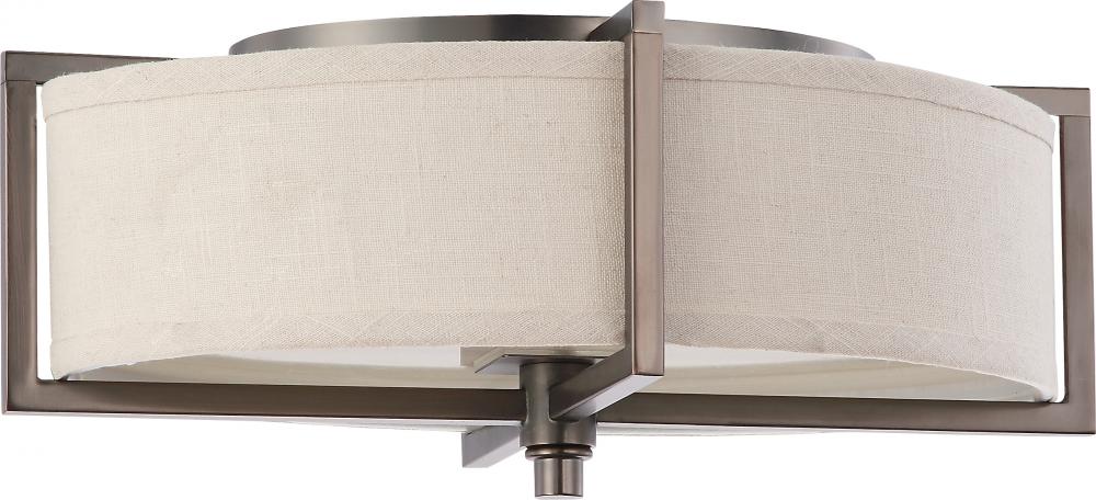 2-Light Oval Flush Mount Lighting Fixture in Hazel Bronze Finish with Khaki Shade/Cream Diffuser and