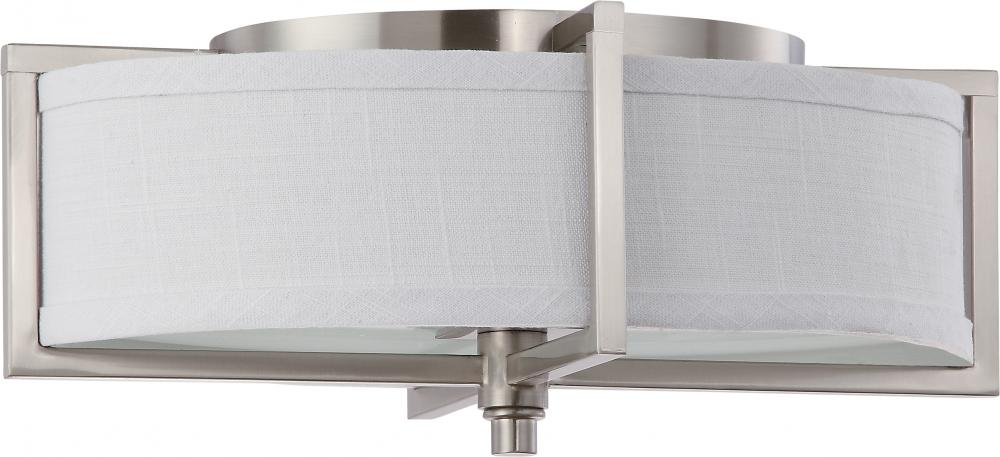 Portia - 2 Light Oval Flush with Slate Gray Fabric Shade - Brushed Nickel Finish