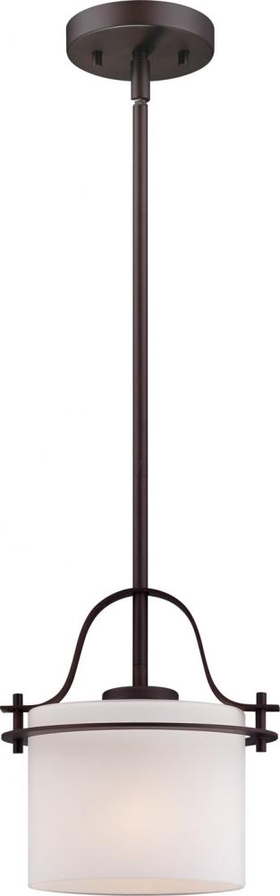 1-Light Mini Pendant Light in Venetian Bronze Finish with Etched Opal Glass