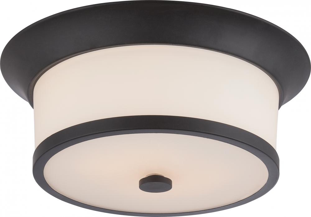 Mobili - 2 Light Flush with Satin White Glass - Aged Bronze Finish