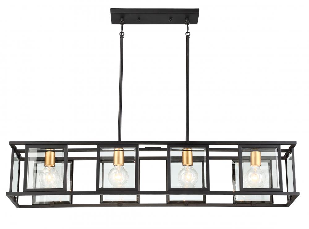 Payne - 4 Light Island Pendant with Clear Beveled Glass - Midnight Bronze Finish