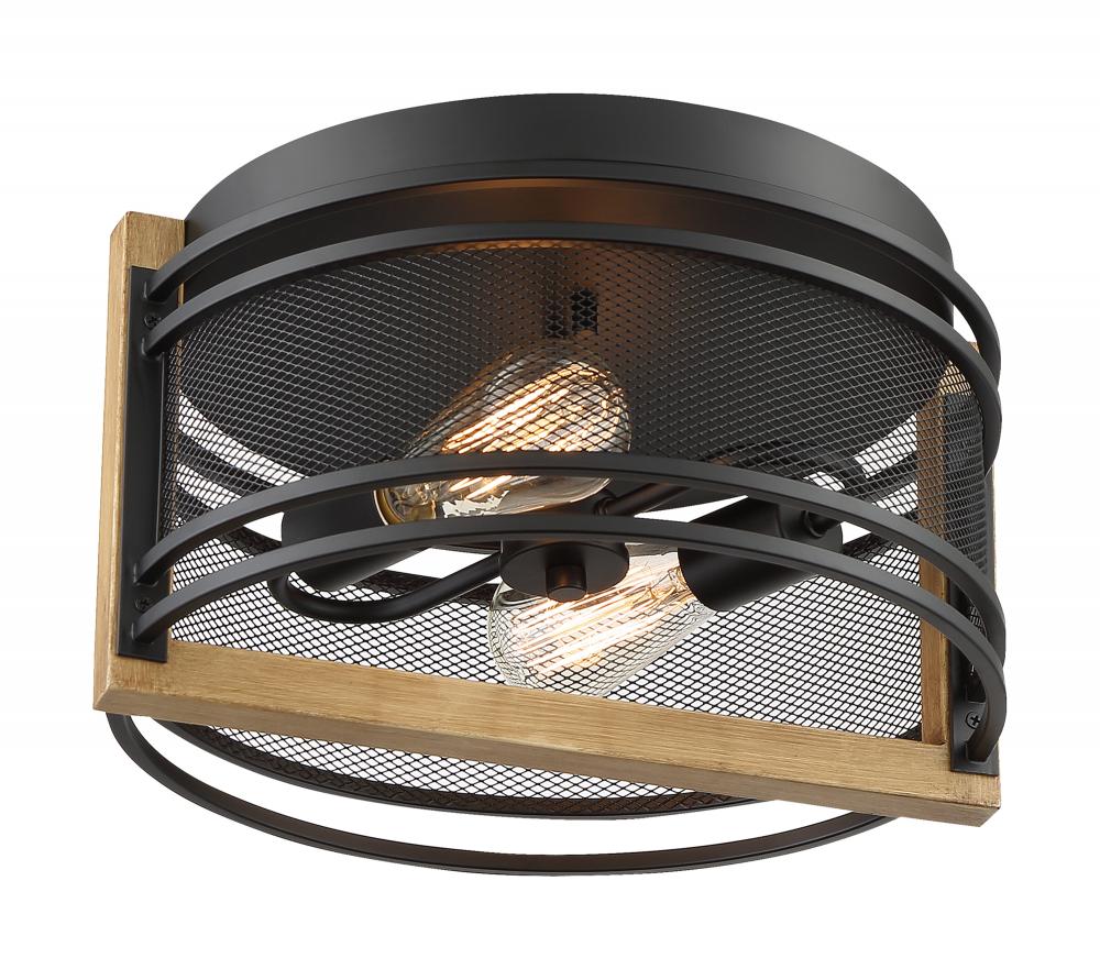 Atelier - 2 Light Flush Mount with- Black and Honey Wood Finish