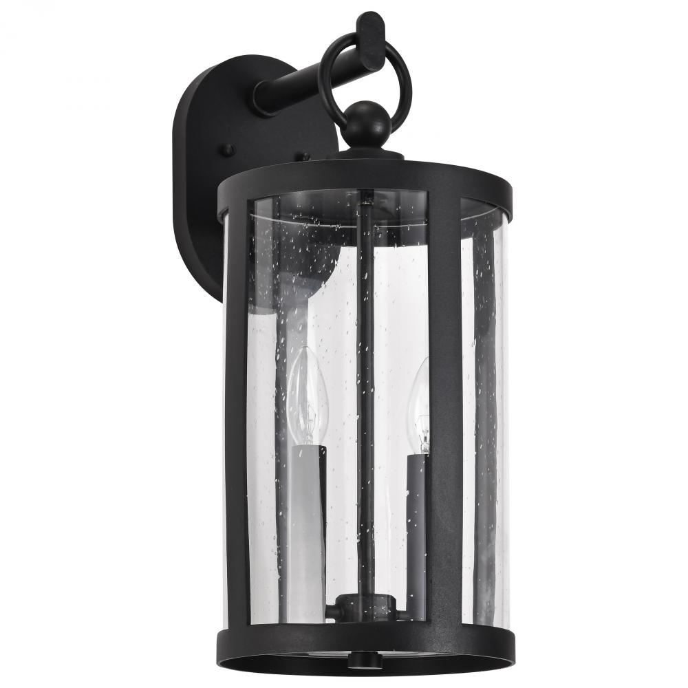 Broadstone; 2 Light Medium Wall Lantern; Matte Black with Clear Seeded Glass