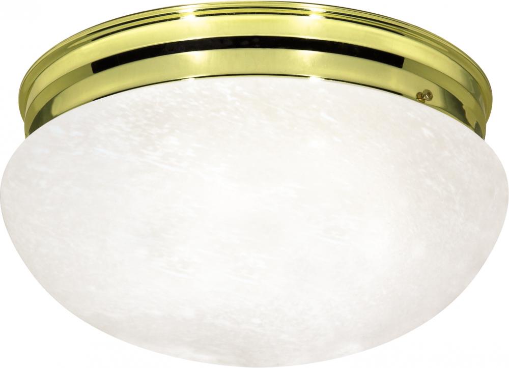 2 Light - 12" Flush Alabaster Glass - Polished Brass Finish