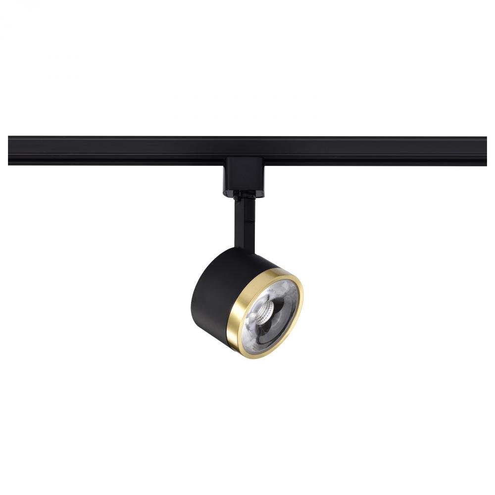 12 Watt LED Track Head; Round; 3000K; Matte Black and Brushed Brass Finish