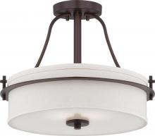 Nuvo 60/5007 - 2-Light Semi Flush Mount Ceiling Light in Venetian Bronze Finish with White Linen Shade